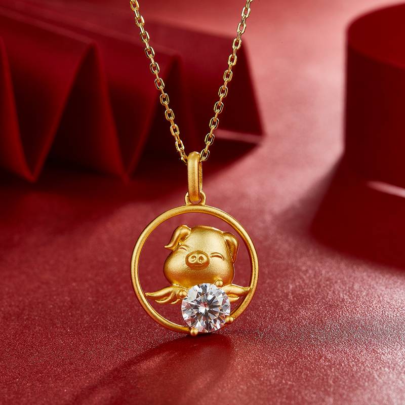 Pig Moissanite Diamond Necklace 1.0 Carat from the Zodiac Series